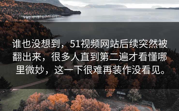 谁也没想到，51视频网站后续突然被翻出来，很多人直到第二遍才看懂哪里微妙，这一下很难再装作没看见。